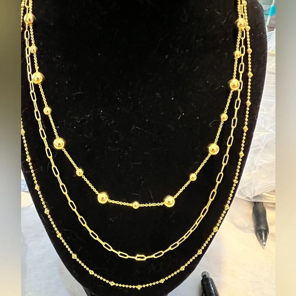 J. Crew 3 strand gold-tone chain necklace. Gold balls and long chain. - Picture 1 of 5